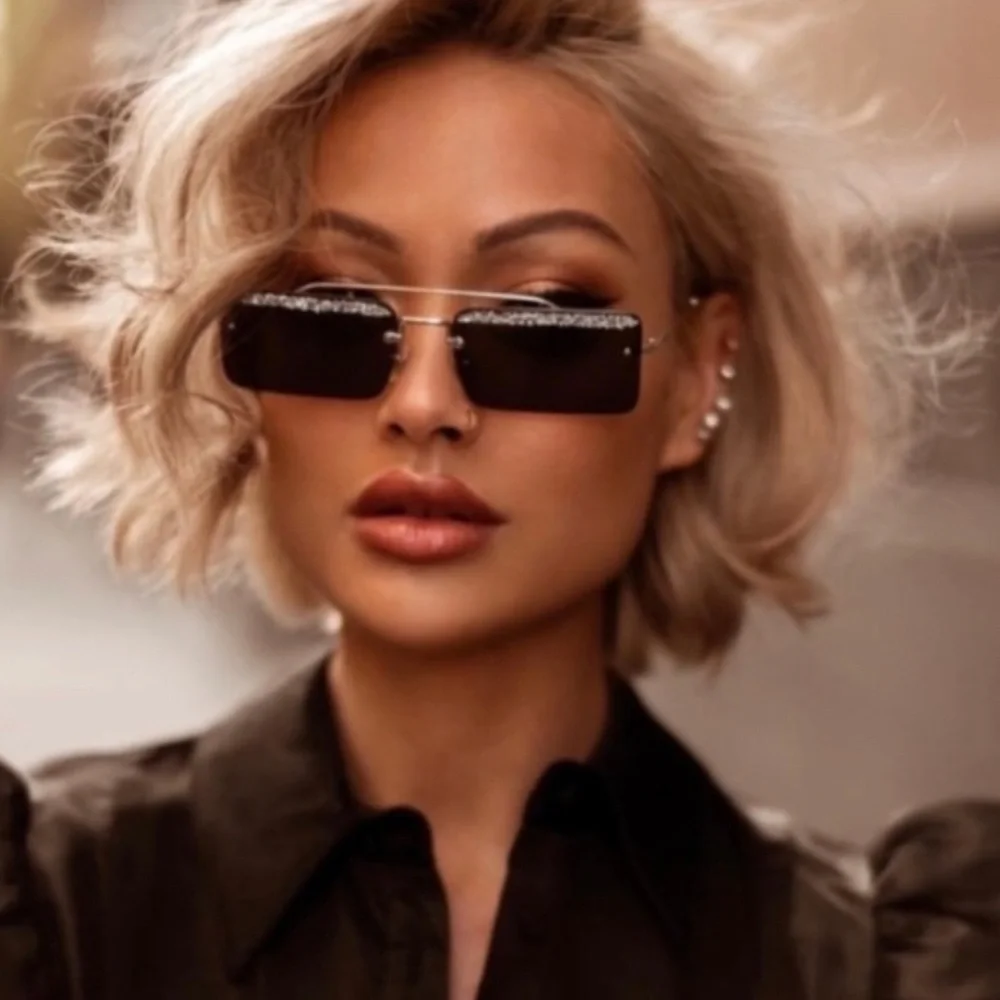 🆕 MIU MIU SOCIETY Black & sparkles Square rimless Sunglasses (810)